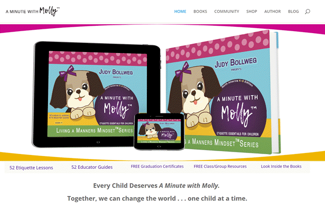 Innovo Publishing's website design services. A Minute With Molly: 52 Etiquette Lessons for Kids by Judy Bollweg- website designed by Innovo Publishing.